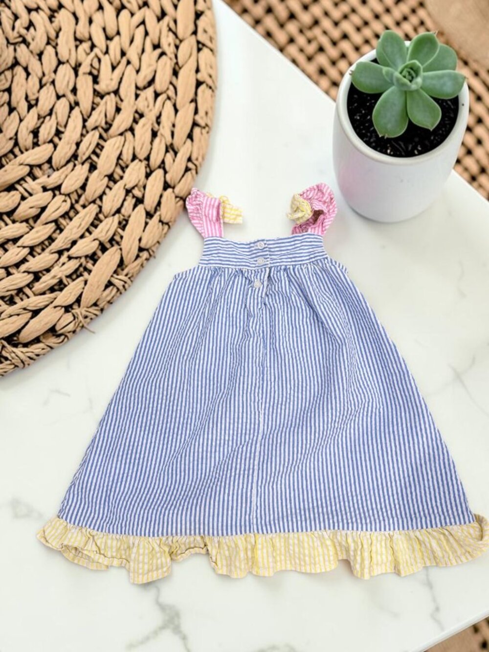 Blueberi Boulevard Girls Size 4T Seersucker Applique Sundress - Picture 5 of 10